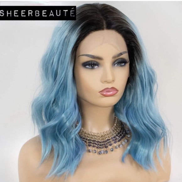 Black Root -Blue Wavy Bob Wig